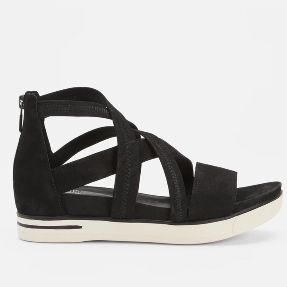 Eileen Fisher Skill Tumbled Nubuck Sneaker Sandal Crisscross Black Size 6.5‎